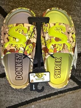 Kids' Shrek Neon Yellow & Lime Green Character Slide Sandals (2 sizes available)